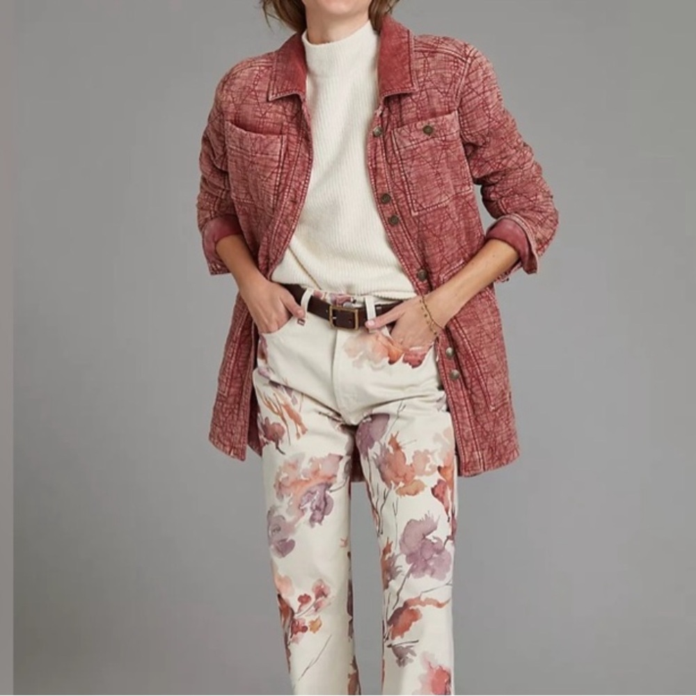 Anthropologie Pilcro The Fielder Quilted Shirt Jacket Terra Cotta